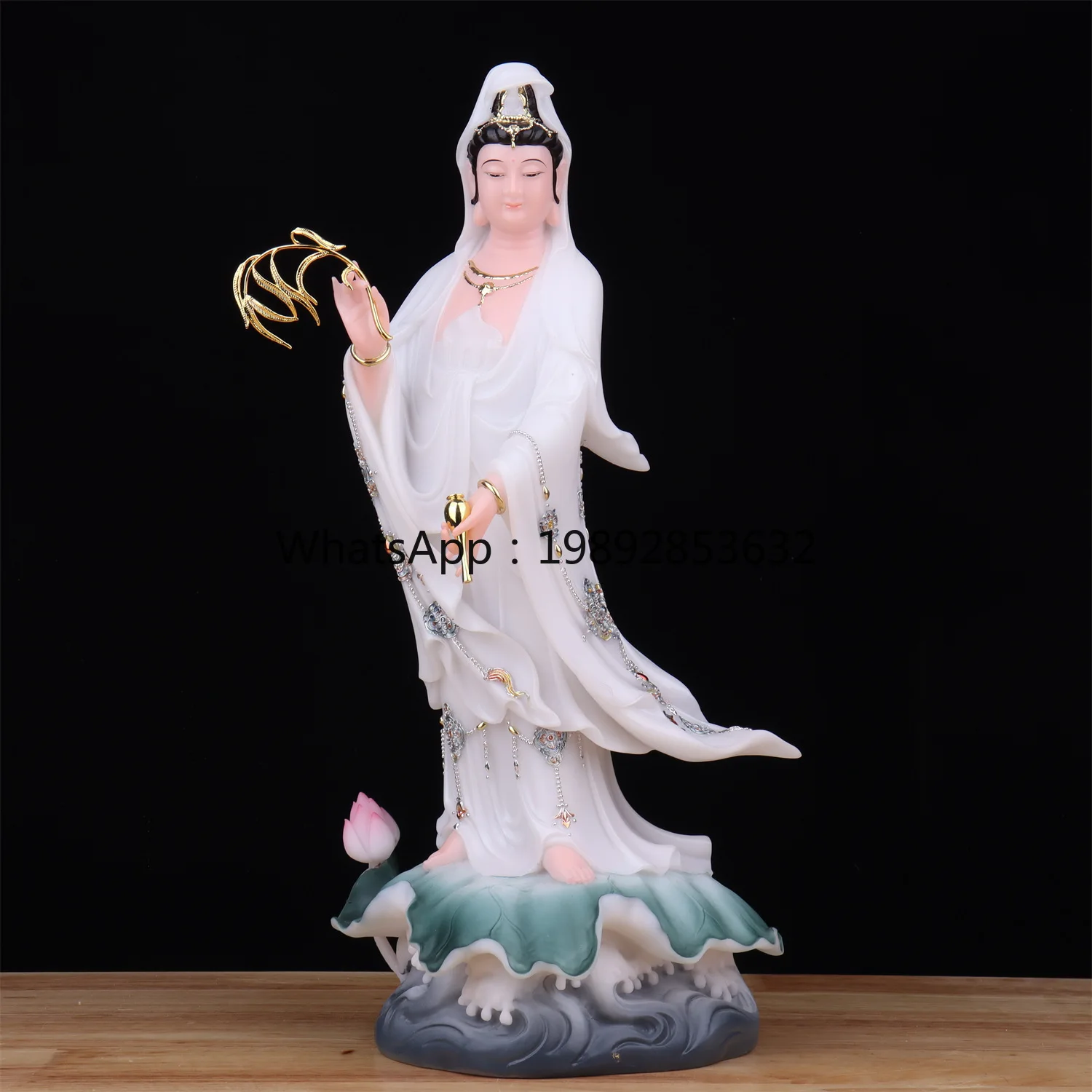 LYY Standing Guanyin Buddha Statue White Jade Sitting Lotus South Sea Sending Child Saha Three Saints Statue Guanyin
