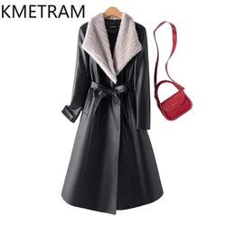 KMETRAM Genuine Sheepskin Leather Jacket Women 90% Goose Down Winter Women's Clothing Mink Fur Collar Mid Length Womens Coat