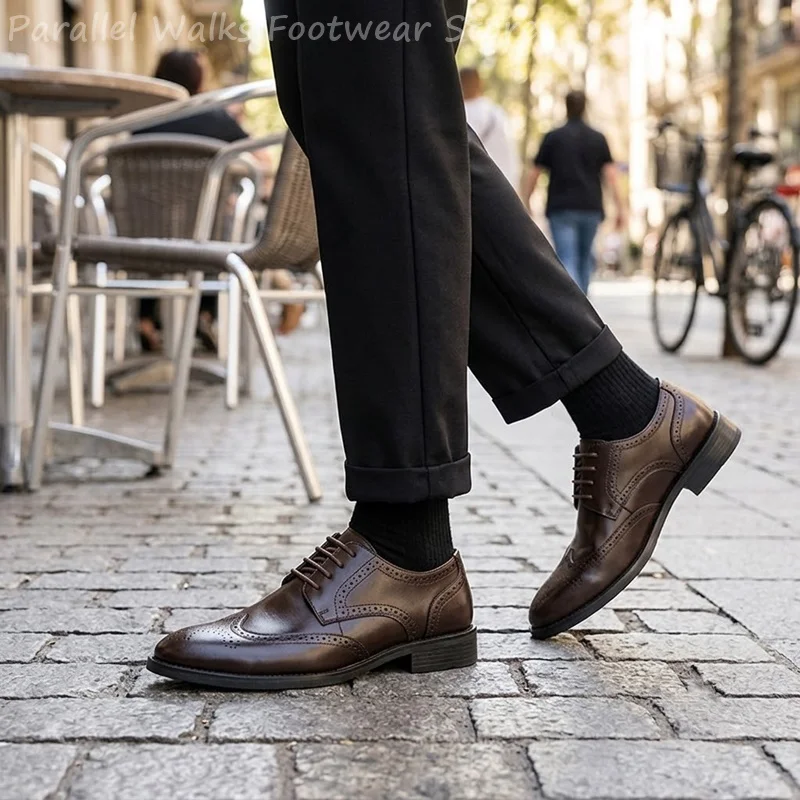 Men Brogue Derby Shoes Formal Wingtip Dress Shoes Classic Office Wedding Party Business Footwear Vintage Leather Shoes For Men view 6
