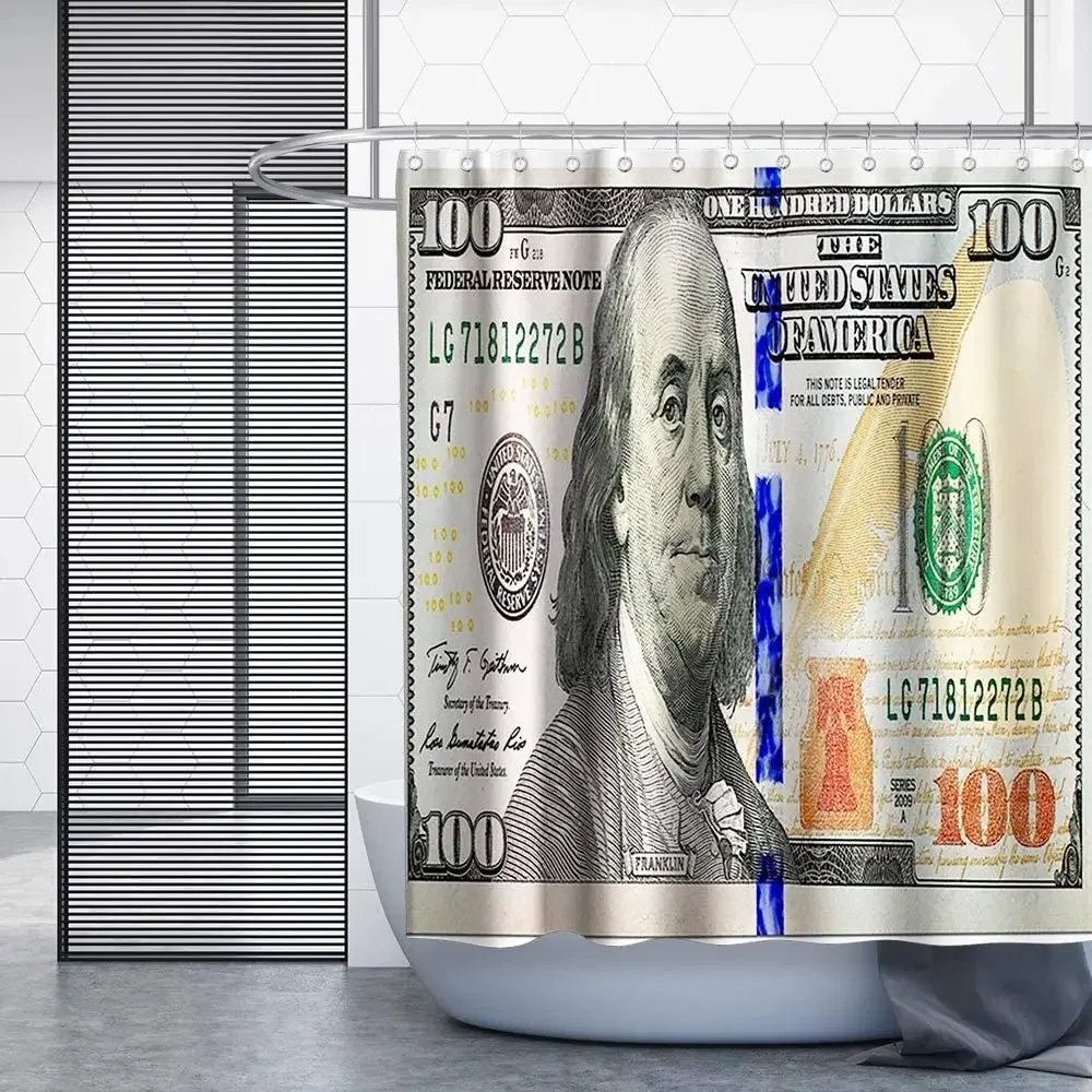 Funny Shower Curtain Face 100 Dollar Bills Real Money Theme Cloth Fabric Bathroom Décor