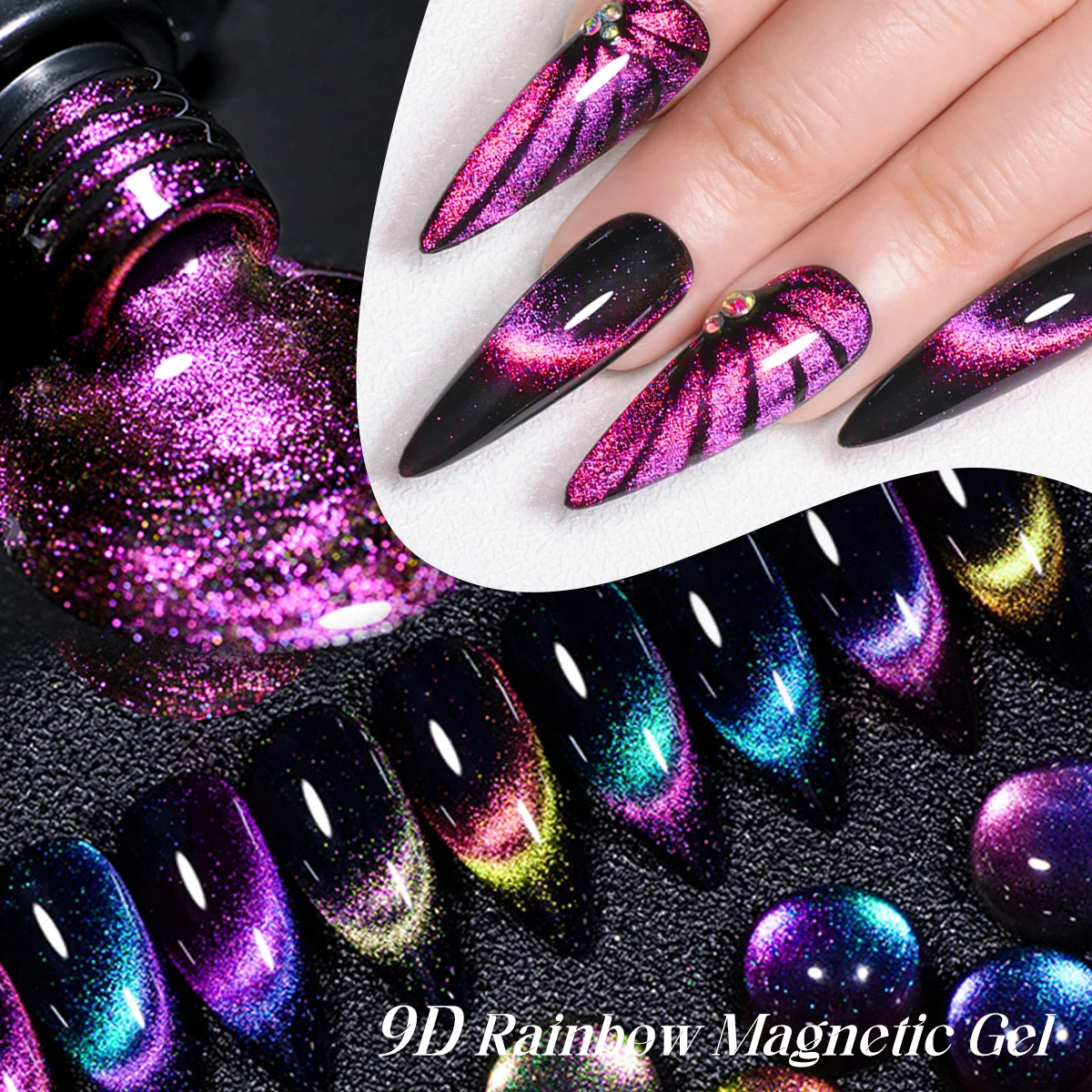 MEET ACROSS 7ml Cat Magnetic Gel Nail Polish Set Glitter Rainbow Sparkling Magnetic Gel Polish Kits DIY Nail Art Vernis Manicure