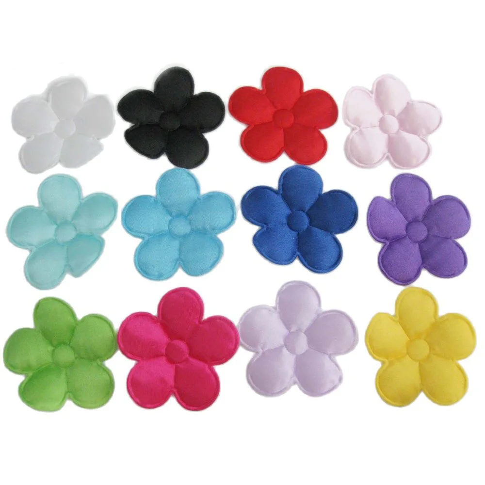 PANVGG About 47MM Padded Cloth Flower Appliques Colors Mix 50Pcs Garment Accessories DIY Craft Scrapbook Decoration