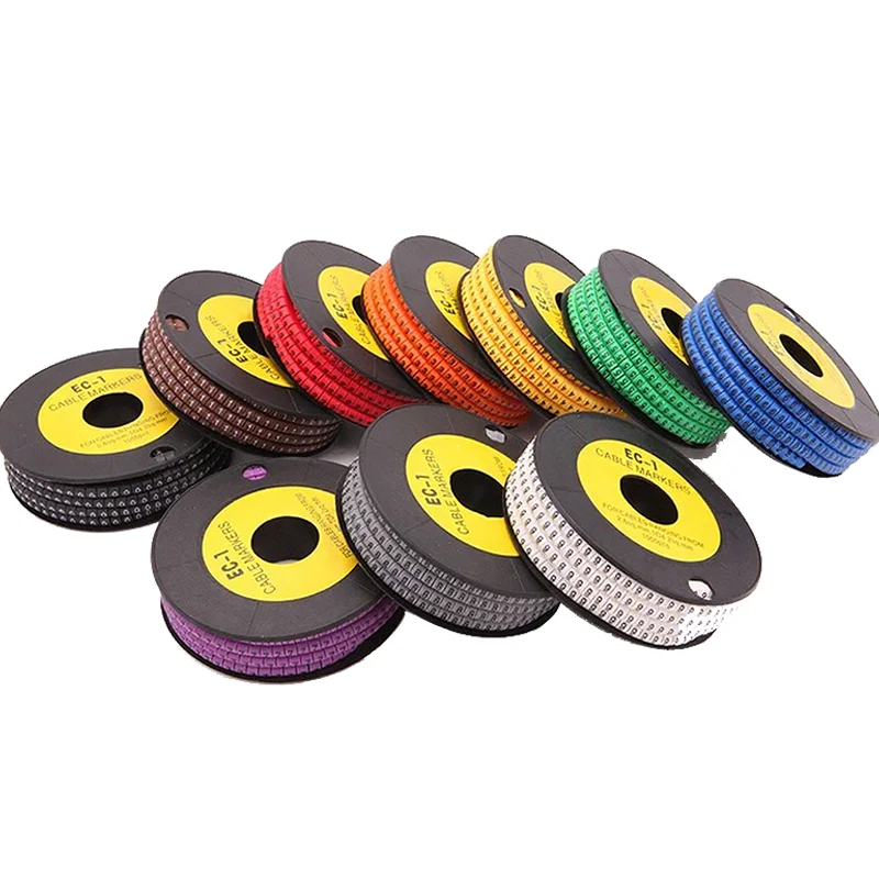 1000PCS EC-0/1/2/3/5/6 EC Wire Cable Markers 0-9 Colored Numbers Letters for 0.5-35mm² Cable