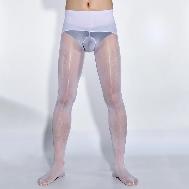 Oil Shiny Pantyhose Gay Sissy Transparent Glossy Stockings Ultra Thin Tights  Exotic Underwear Open Penis Sleeve Smooth Leggings