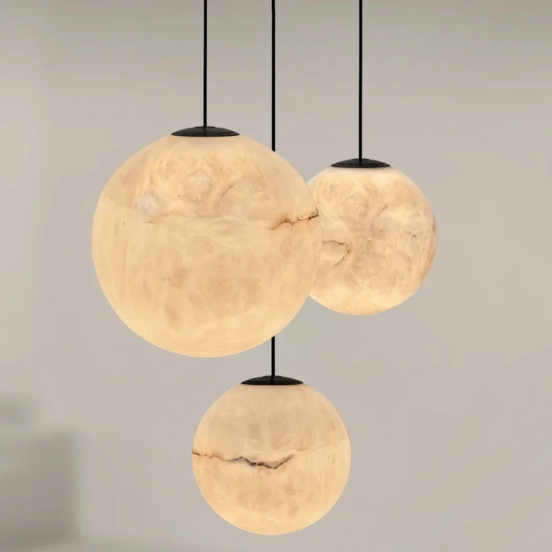 Modern circular marble pendant light Alabaster staircase home decoration natural marble LED pendant light nordic luxury lighting