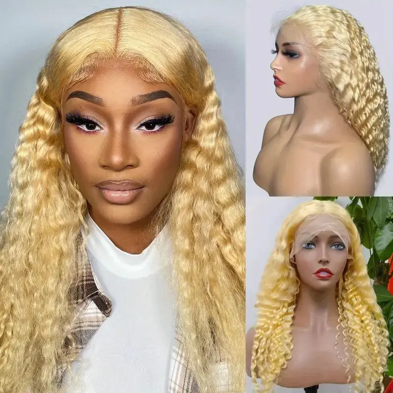 Rosabeauty 13x4 613 Honey Blonde Water Curly HD Transparent HD Lace Frontal Wig Brazilian Remy Color Loose Deep Wave Front Human