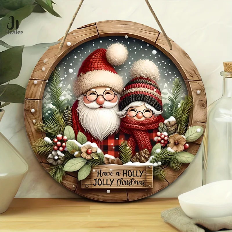 Christmas Theme Wall Hanging Decoration Suitable For Home Office And Holiday 2D Wooden Pendant