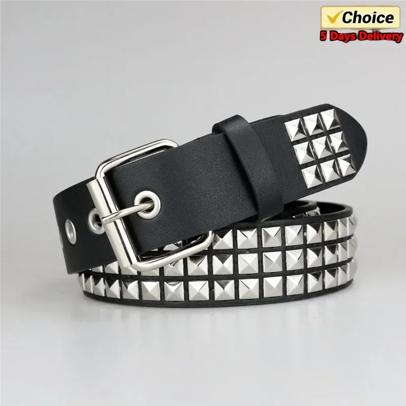 2024 New Square Bead Rivet Belt Metal Pyramid Belt Men and Women Punk Hardware Jeans Belt Y2K Belt Designer Belt Women's Belts