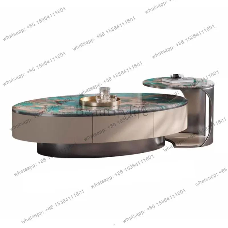 

Журнальный столик из натурального мрамора, итальянский минималистичный овальный столик комбинированного размера для чаепития