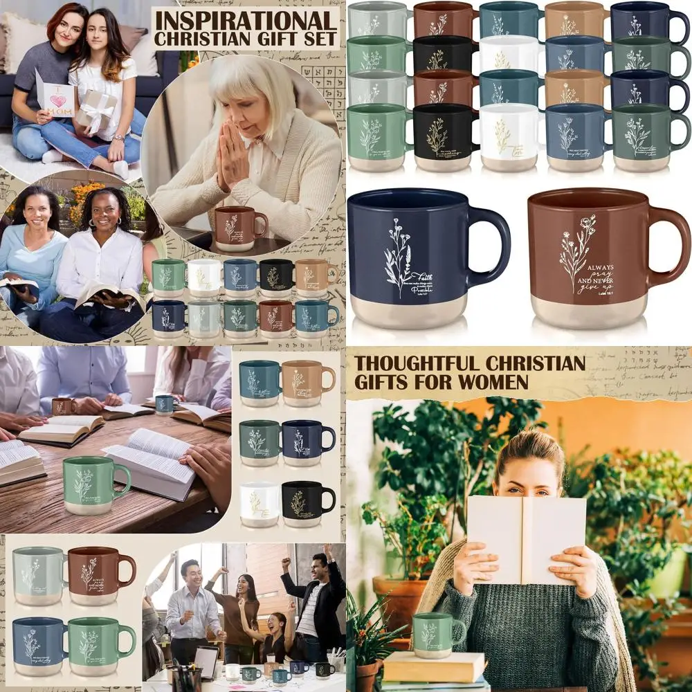 

13 oz Inspirational Christian Mugs Set for Women, Bible Verse Ceramic Cups - Church Gifts for Men & Women, Pastor's Wife, Sunday