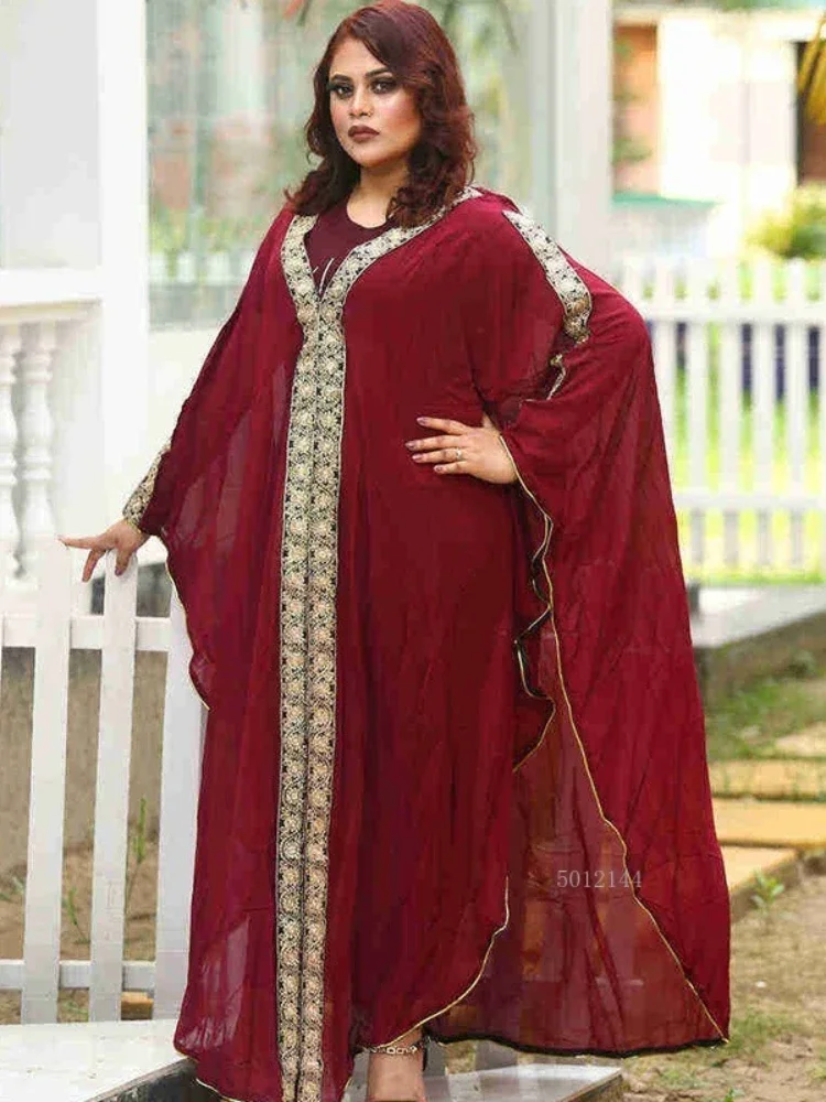 Marokko Kaftan Abaya Dubai Kapuzen Maxikleid Fledermausärmel Farasha Muslimische Frauen Afrikanischer offener Kimono Boubou Abend Langes Kleid