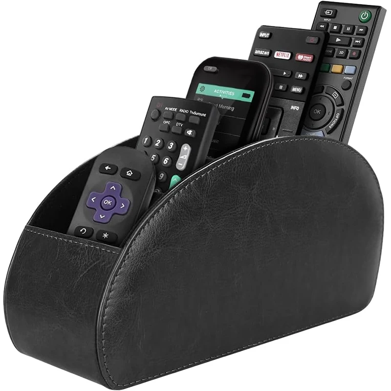 LMETJMA Fernbedienungshalter mit 5 Fächern, PU-Leder TV-Fernbedienungs-Organizer, Aufbewahrungsbox, Schreibtisch-Organizer