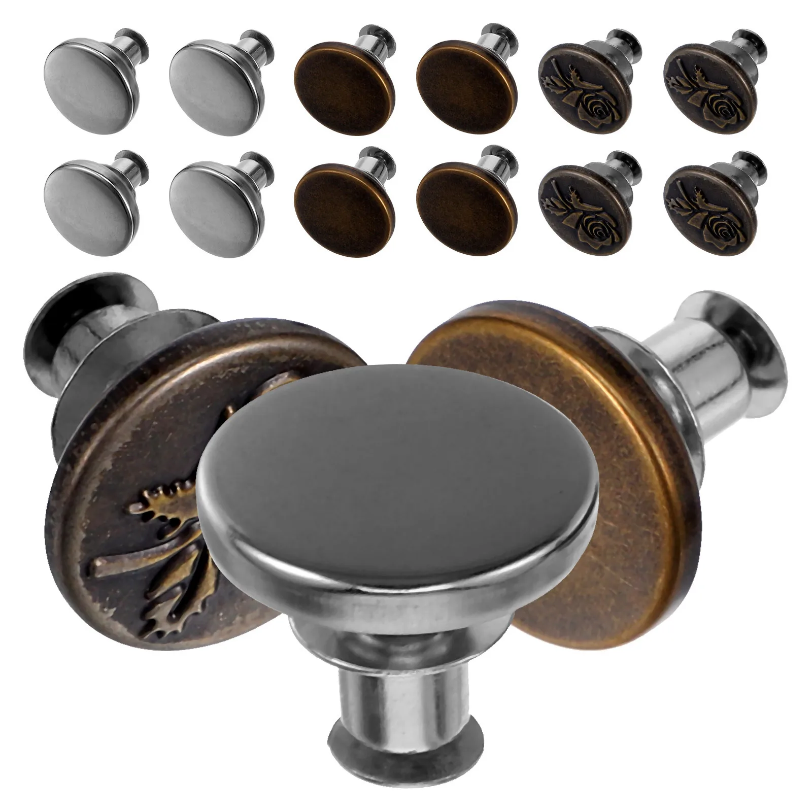 

15pcs Metal Buttons Alloy Jeans Fasteners Detachable No-Sew Button Extenders For Pants Skirts Collars Diy Replacement Rivets