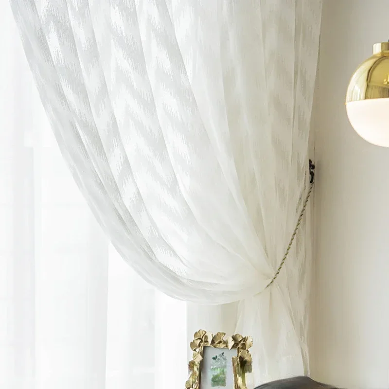 

Custom Size Living Room Bedroom Curtain Light Opaque White Luxury Window Sheer Tulle Geometric Wavy Sheer Home Decor