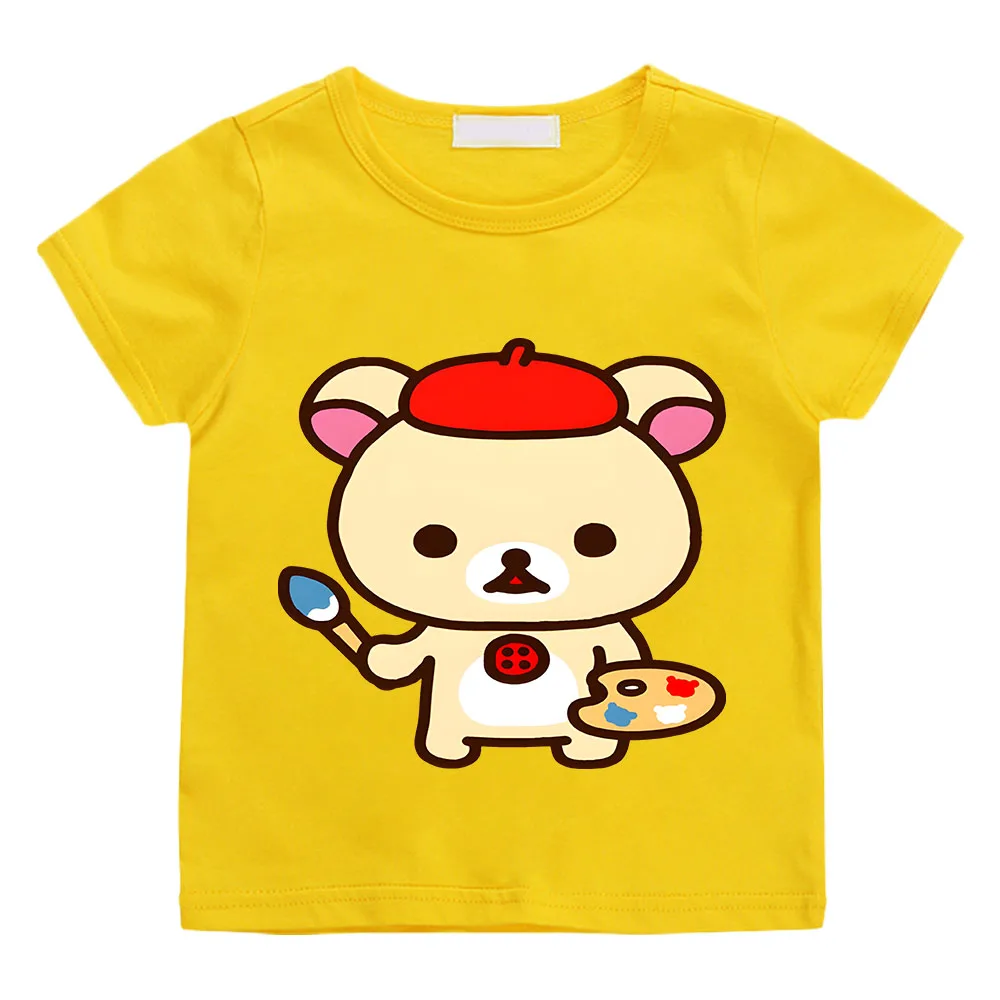 Rilakkuma Bear Print T Shirts Kids T-shirt for Girls Boys Cartoon Cute Children Clothes Funny 100% Cotton Short Sleeve Costumes