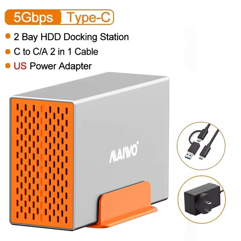 MAIWO 2-bay 3,5 inch externe harde schijf behuizing aluminium behuizing warmteafvoer 2,5/3,5 inch externe HD behuizing voor 2,5/3,5 inch SSD HDD