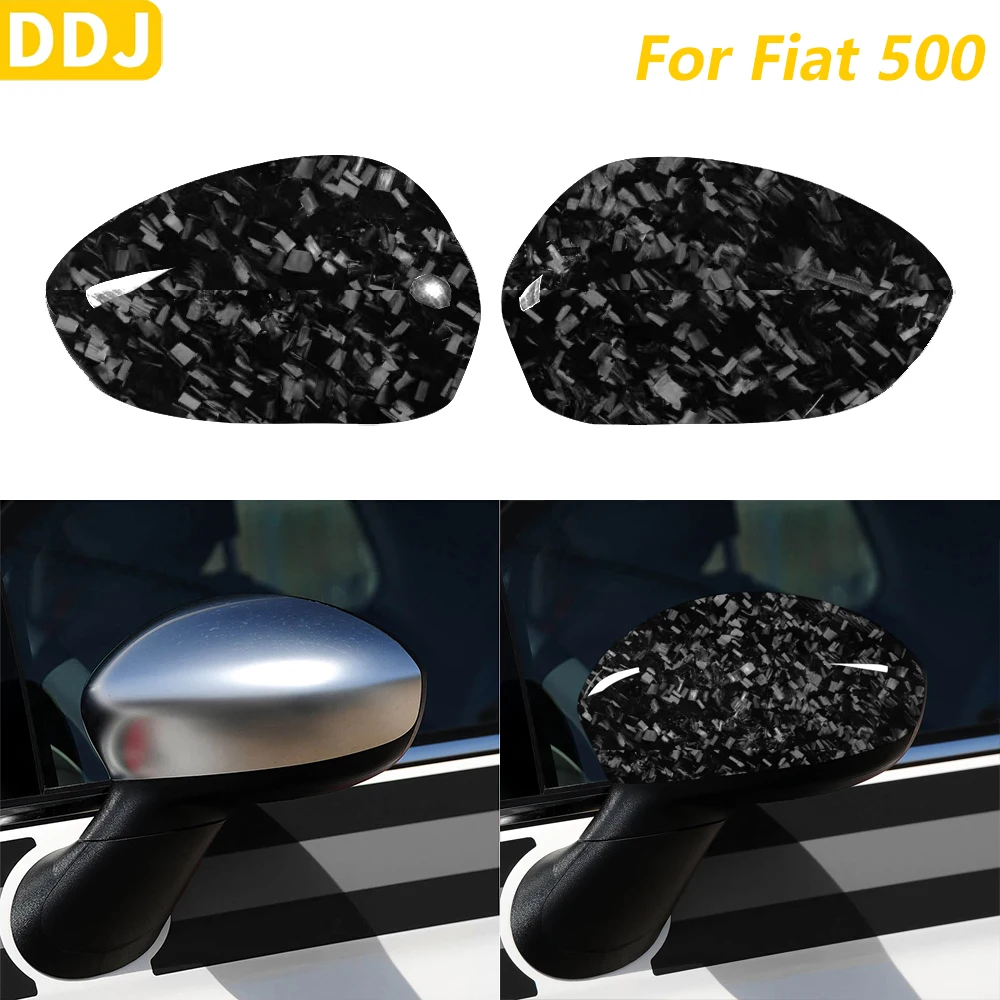 For Fiat 500 2007-2023 Car Accessories Retrofitting Real Forged Carbon Fiber Rearview Mirror Housing Protective Cover Decoration