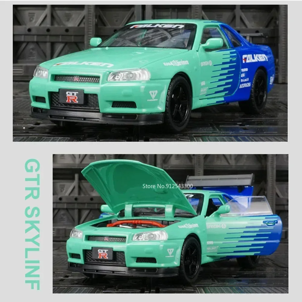 Scala 1:32 SKYLINE GTR Modello di auto giocattolo Pressofuso in lega Tirare indietro Latte Edition Modelli di auto sportive Musica leggera Veicolo Ornamento Regalo