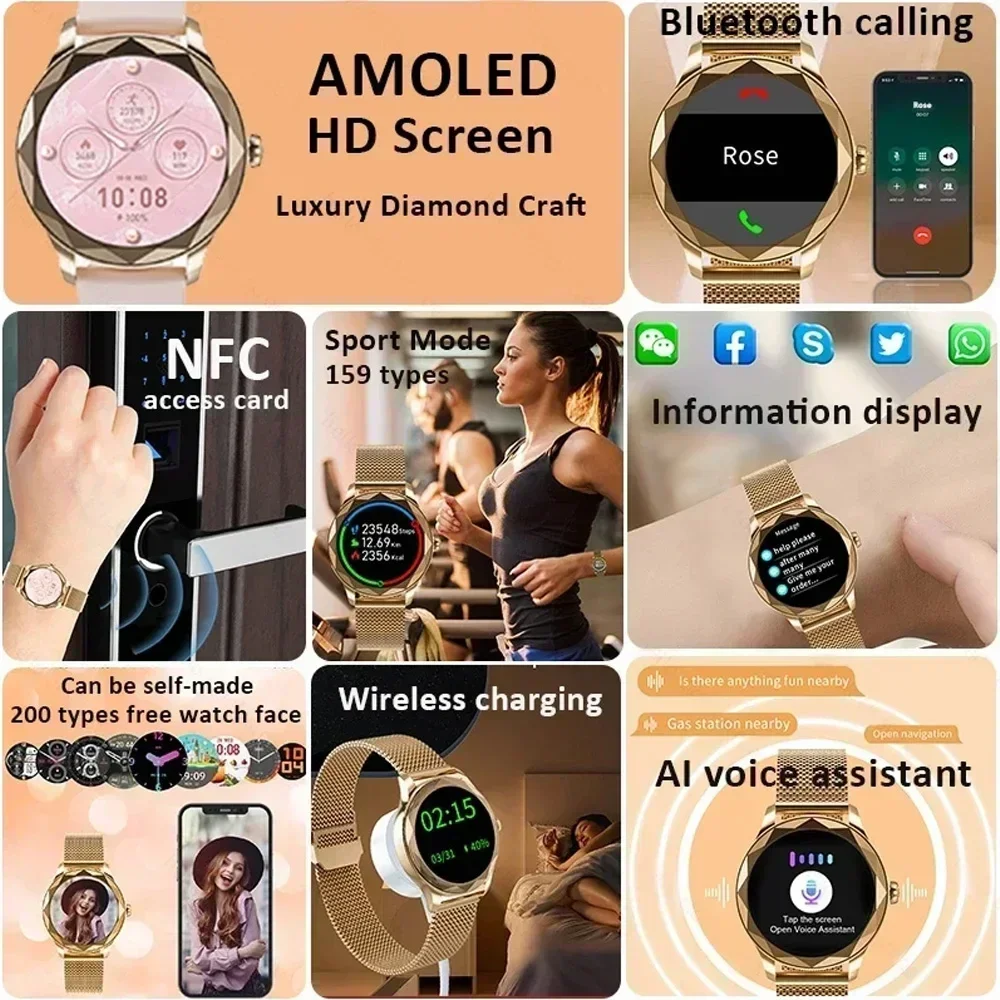 Zordai OD8 جديد AMOLED شاشة المرأة Smartwatch بلوتوث دعوة 1.19 الساعات الذكية مراقبة الصحة IP68 مقاوم للماء اللياقة البدنية