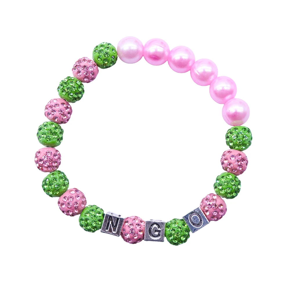 New Arrvial Elastic Adjust Pink Green Organization Social Letter NGO Bracelet Sorority Jewelry Custom