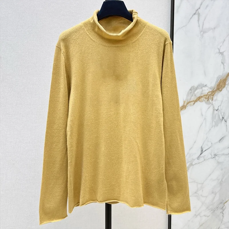 

Top-quality women's winter pure cotton base top with rolled edges and semi-high collar Flocked letter pullover sweater 25100911