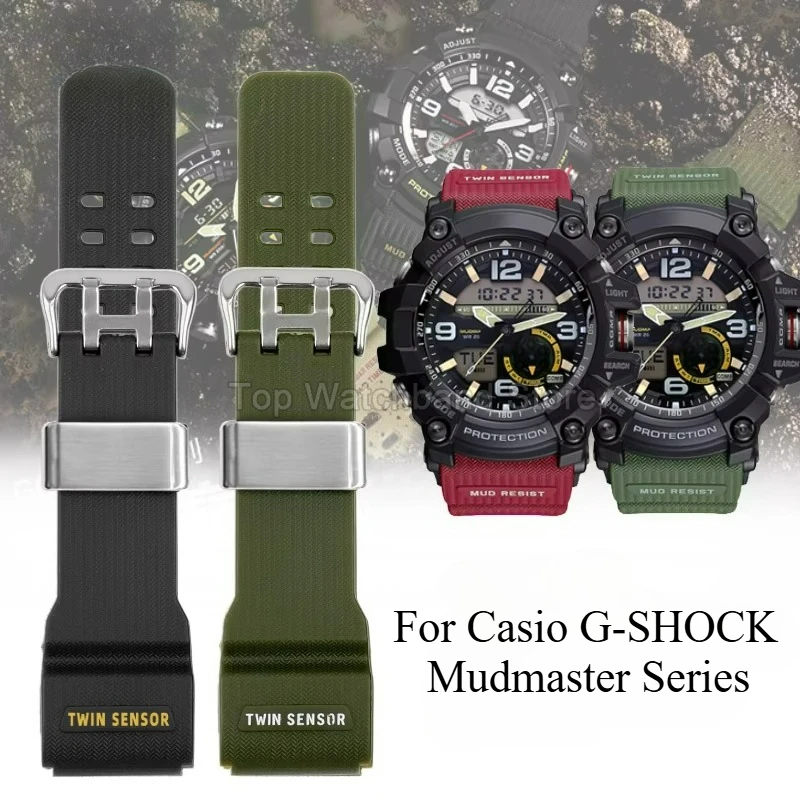 Pulseira de relógio de resina azul celeste/preto/cinza para casio mudmaster GWG-100 tamanho especial à prova d'água interface especial durável antiarranhões