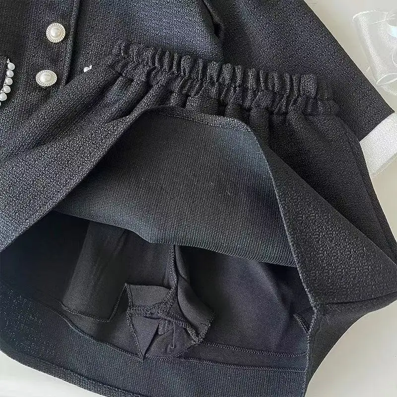 مجموعة ملابس الفتيات للربيع والخريف مجموعة جديدة معطف دانتيل بياقة للأطفال + تنورة قصيرة لطيفة مكونة من قطعتين ملابس أطفال