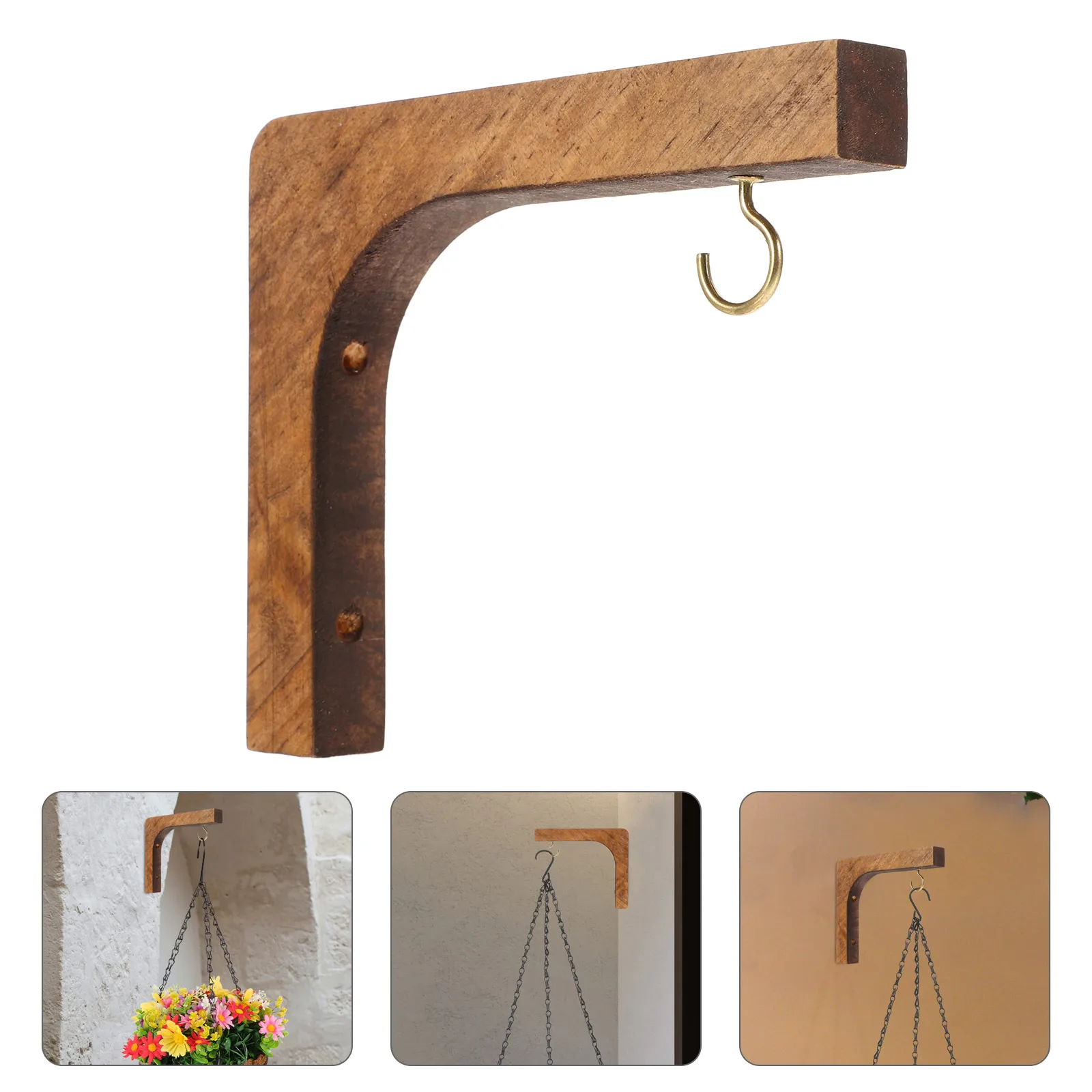 شماعة نباتية خشبية جدار السنانير رف النبات خطاف متعدد الأغراض تخزين المنزل رفوف معلقة حامل النبات الداخلي ديكور بوهو #6