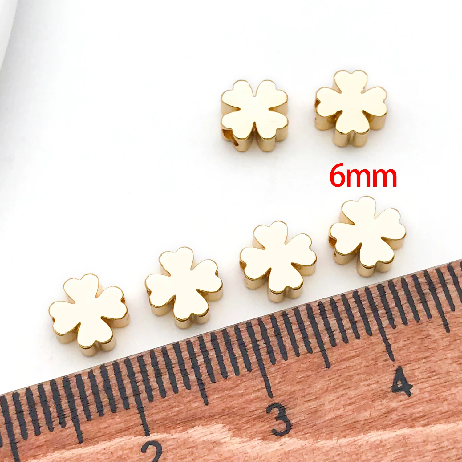 10pcs 18K Real Gold Plated Brass Beads, Four Leaf Clover Spacer Beads For DIY Bracelet Necklace Jewelry Making Accessory