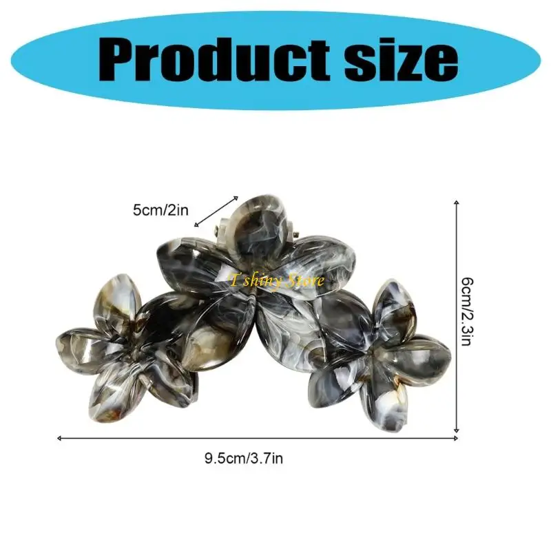 N58F Delicate Resin Hair Claw Clip with Marble Effect Strong Grip Hair Accessories