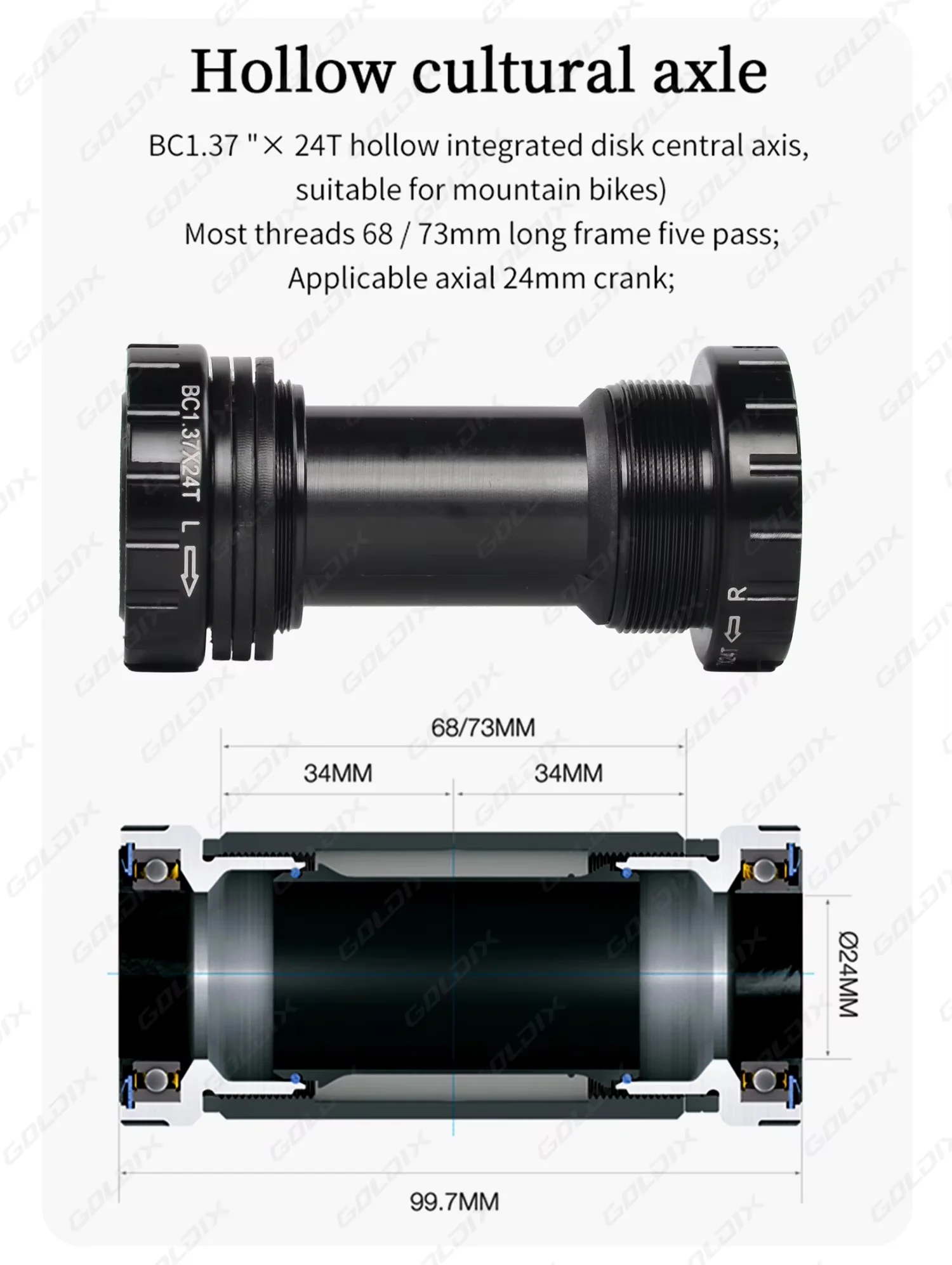 GOLDIX Mountainbike-Kurbelketten-Radsatz, fest mit 3 Schrauben, Beinlänge 170 mm/175 mm, versetzt 3 Grad, 30 Zähne, 34 Zähne, 36 Zähne, 38 Zähne – Detail 13