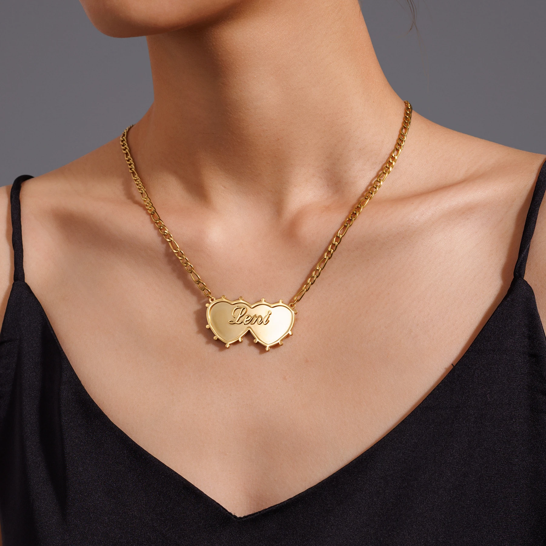 Atoztide اسم مخصص قلادة سوار لحام القلب طقم مجوهرات من صلب لا يصدأ للنساء زوجين فيجارو سلسلة هدية الكريسماس #6