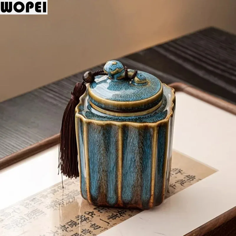 Kiln Transformed Tea Jar Ceramic Storage Jar Tea Caddy Moisture-proof Sealed Jars Teas Box Storage Box Candy Jars Organizers