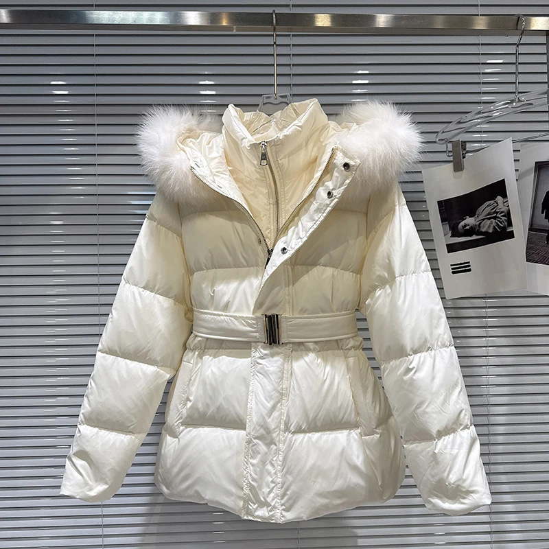 

Зимний теплый пуховик с воротником из натурального меха и капюшоном, женская куртка на молнии с хлопковой подкладкой, женская куртка с поясом, повседневная тонкая верхняя одежда Parker