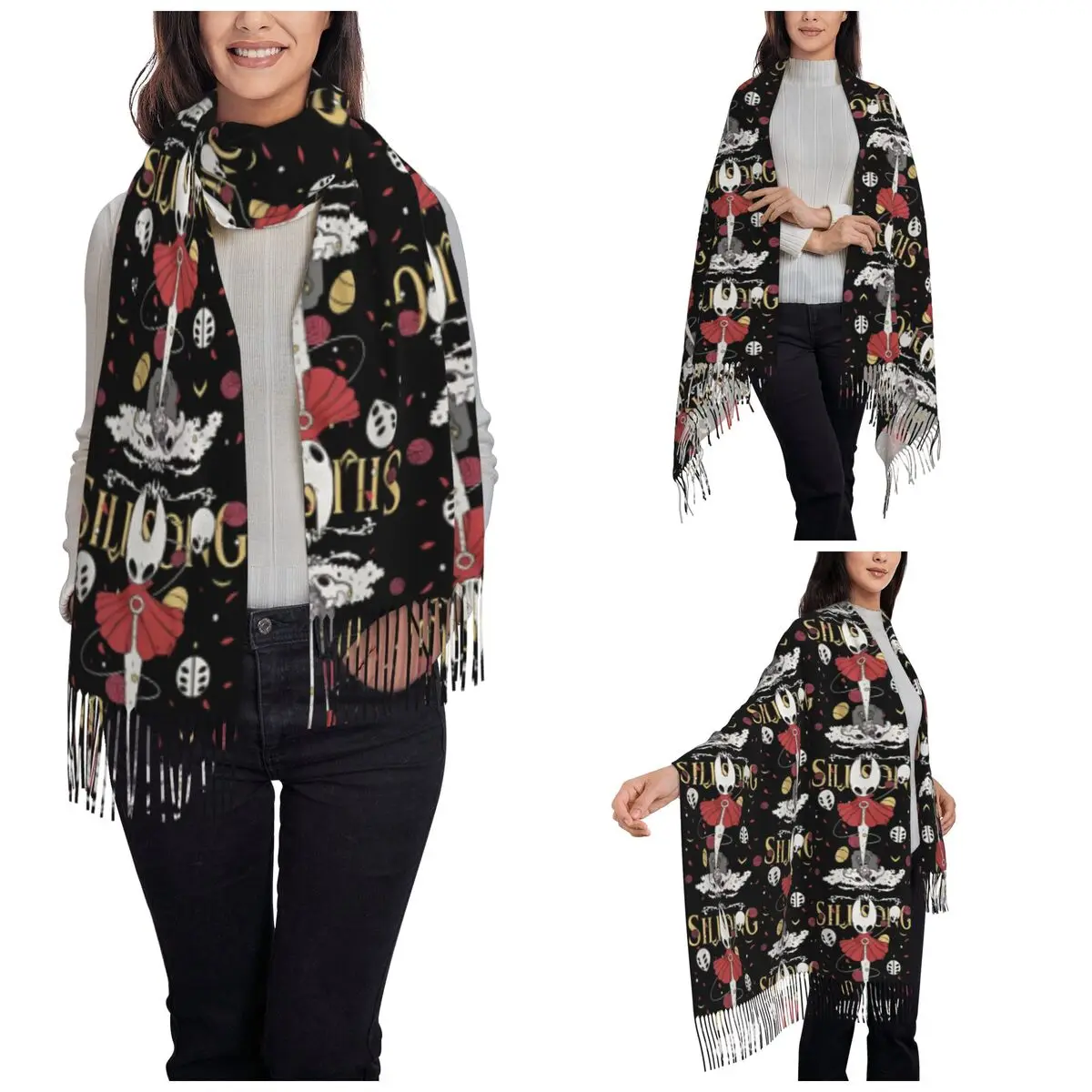 Women's Tassel Scarf Hollow Knight Silksong Long Winter Fall Shawl Wrap Gaming Gifts Cashmere Scarf
