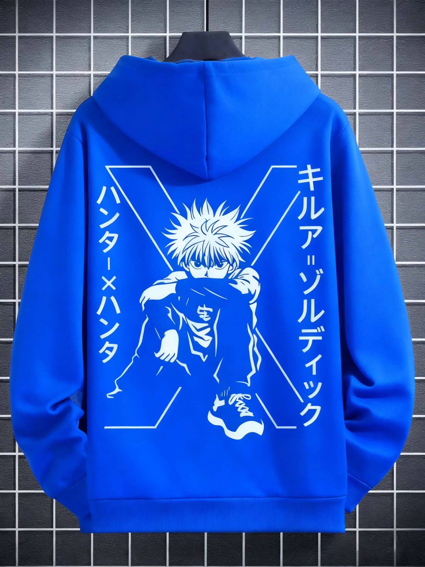 هوديي بنمط شخصية الرسوم المتحركة للرجال، بلوفر كاجوال بنص ياباني، ملابس عصرية ناعمة للشارع