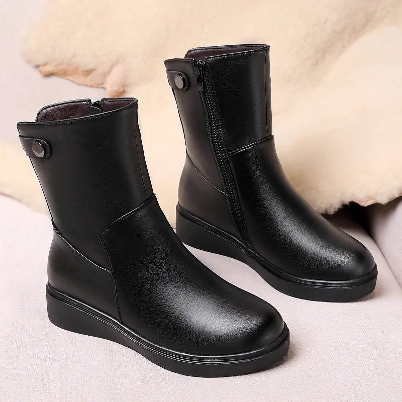 AIYUQI Women Winter Boots Non Slip 2024 New Genuine Leather Women Ankle Boots Natural Wool Warm Large Size Mom Snow Boots Women