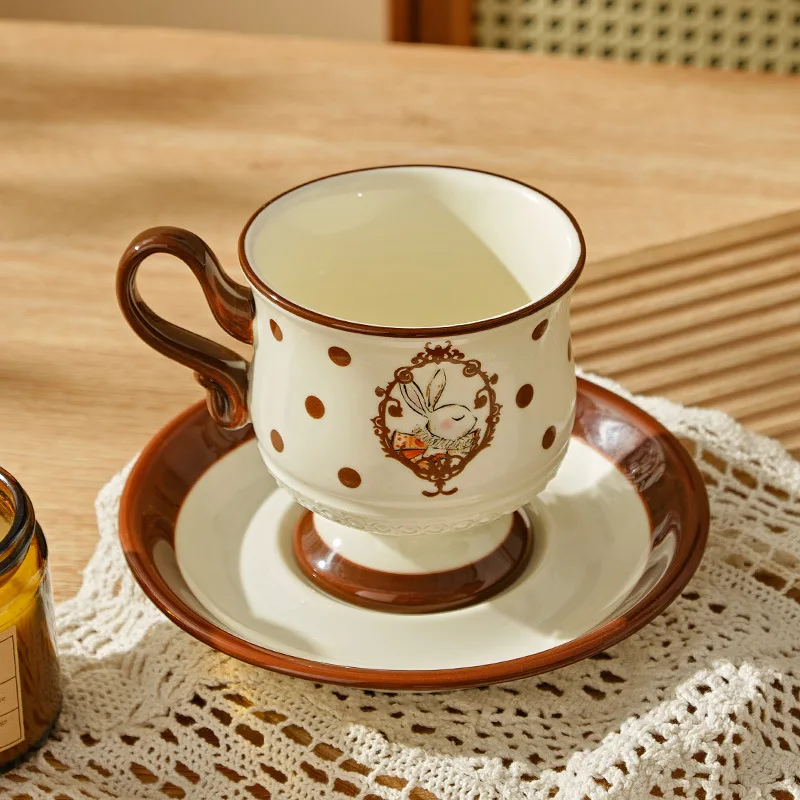 Keramik-Kaffeetasse, französische niedliche Kaninchen-Tasse, hochwertiges Make-up für Zuhause, Nachmittagstee, Tassen, kleine Ausgabe, Tassenteller-Set, Trinkgeschirr