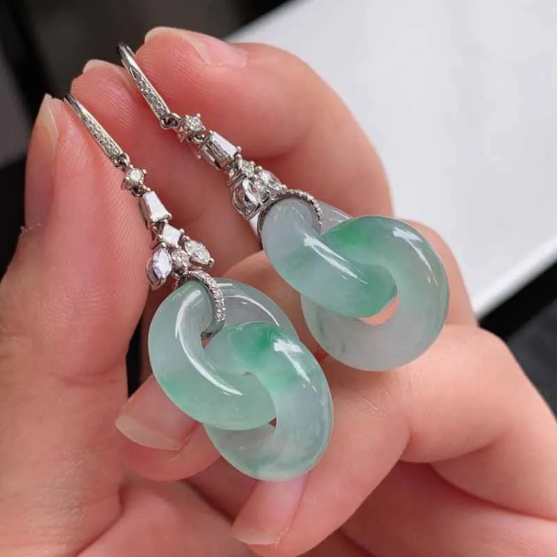 New natural ice species chrysoprase Interlocking earrings for women fresh classical banquet cheongsam accessories silver jewelry