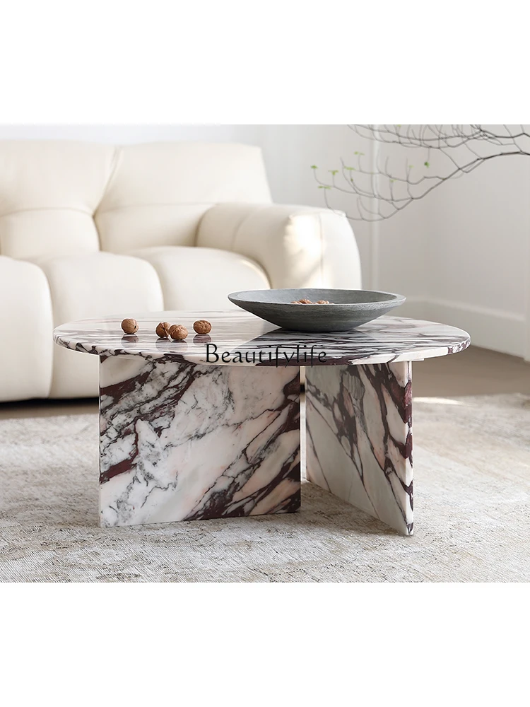 Natural High-End Luxury Stone round Tea Table Large Flat Italian Minimalist High-End Villa Coffee Table