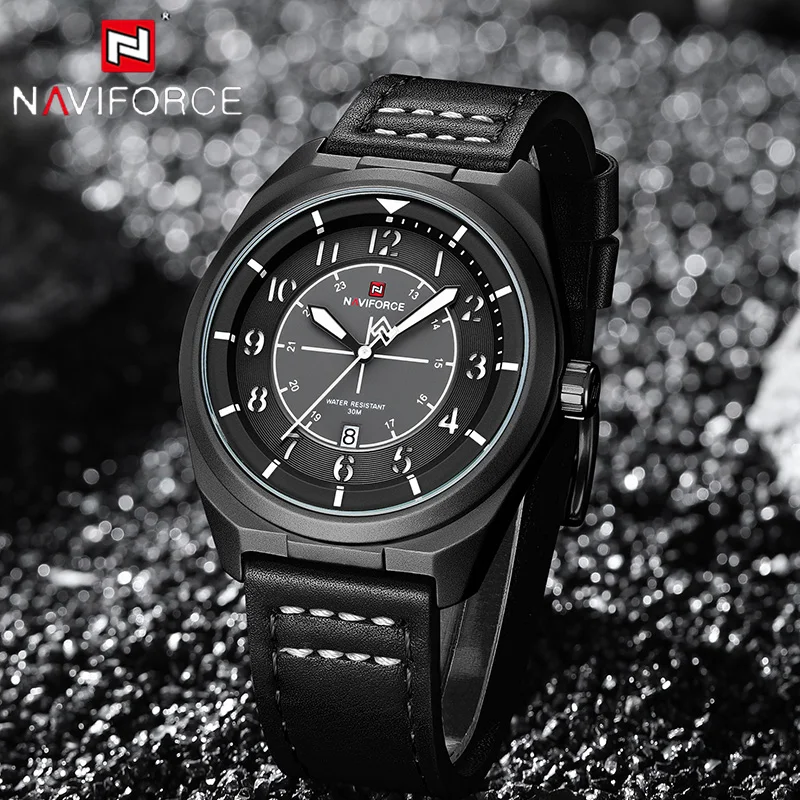 NAVIFORCE Man Quartz Watch 3ATM Waterproof High Quality Leather Strap Luminous Hands Sports Comfortable Daily Wear Men's Watches