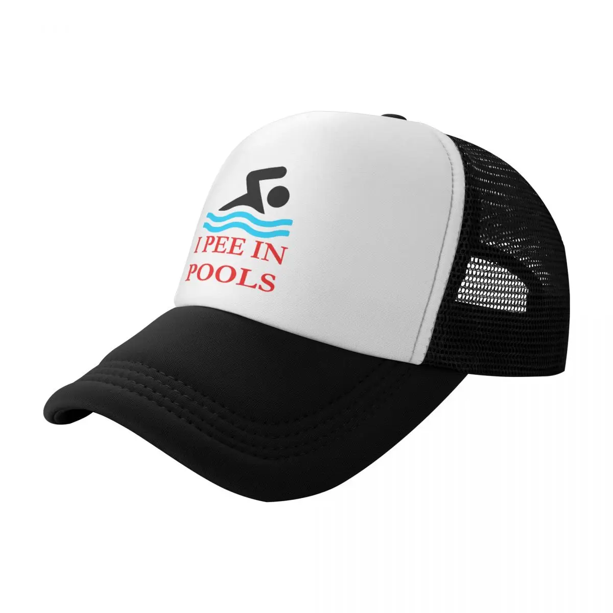 I Pee In Pools Trucker Hat for Men Women Custom Adjustable Unisex Funny Swimming Quotes Baseball Cap Outdoor