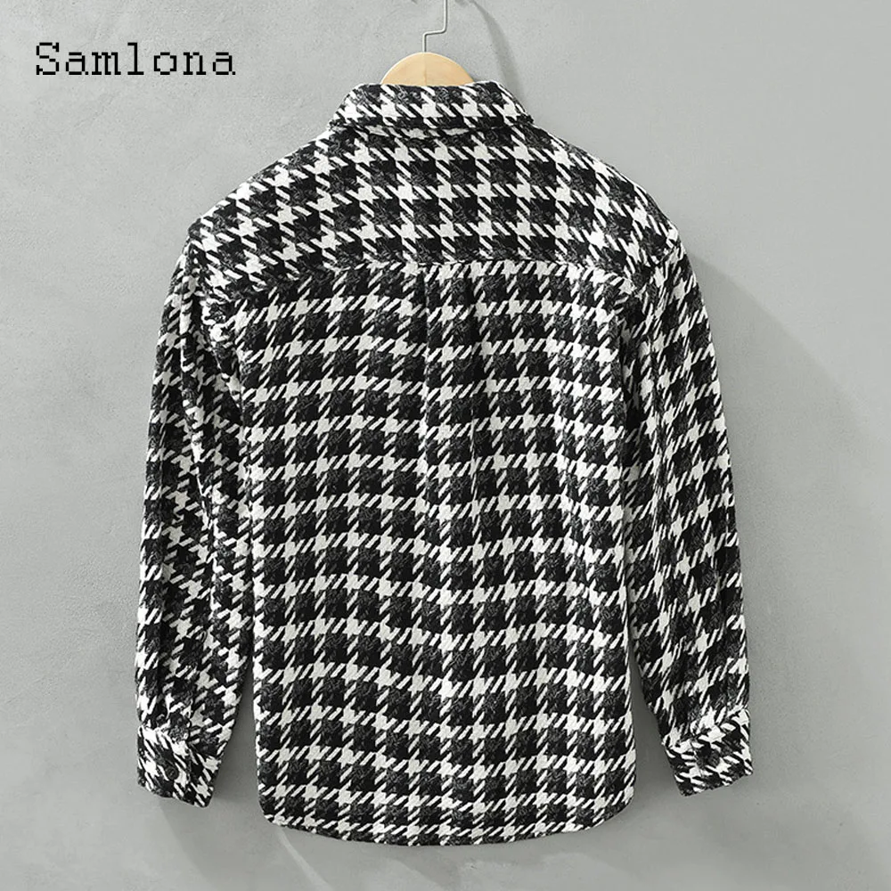 Kpop Style Fashion Houndstooth Shirts Men Vintage Street Blouse 2023 Single Breasted Tops Mens Casual Pocket Shirt blusas hommes