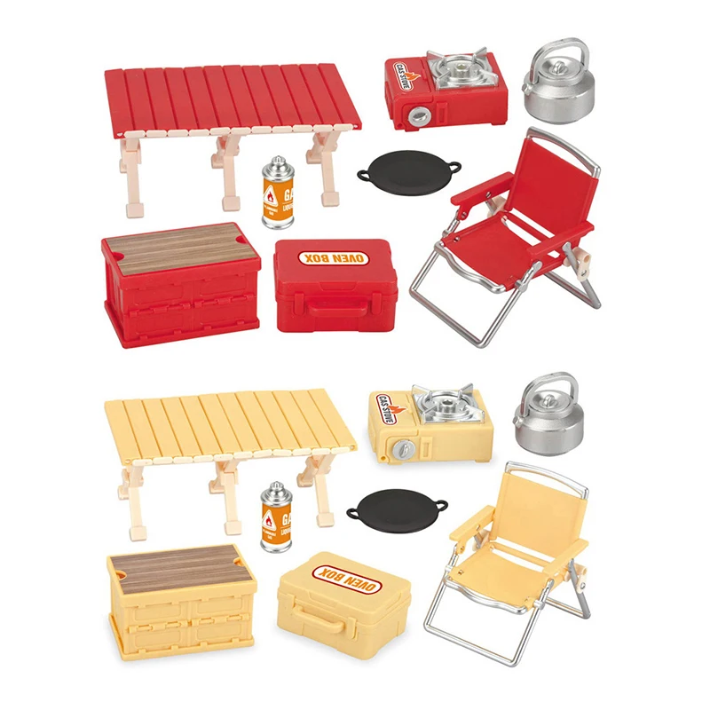 Simulation Mini Picnic Camping Set Dollhouse Outdoor Scene Decor Folding Tables Chair Stool Cassette Stoves Kid Pretend Play Toy