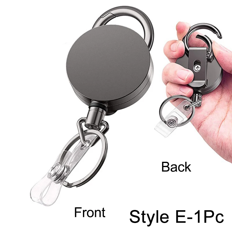 Einziehbarer Schlüsselanhänger, Ausweishalter, robust, aus Metall, mit Karabiner, Gürtelclip und Schlüsselanhänger für Ausweis, Namenshalter