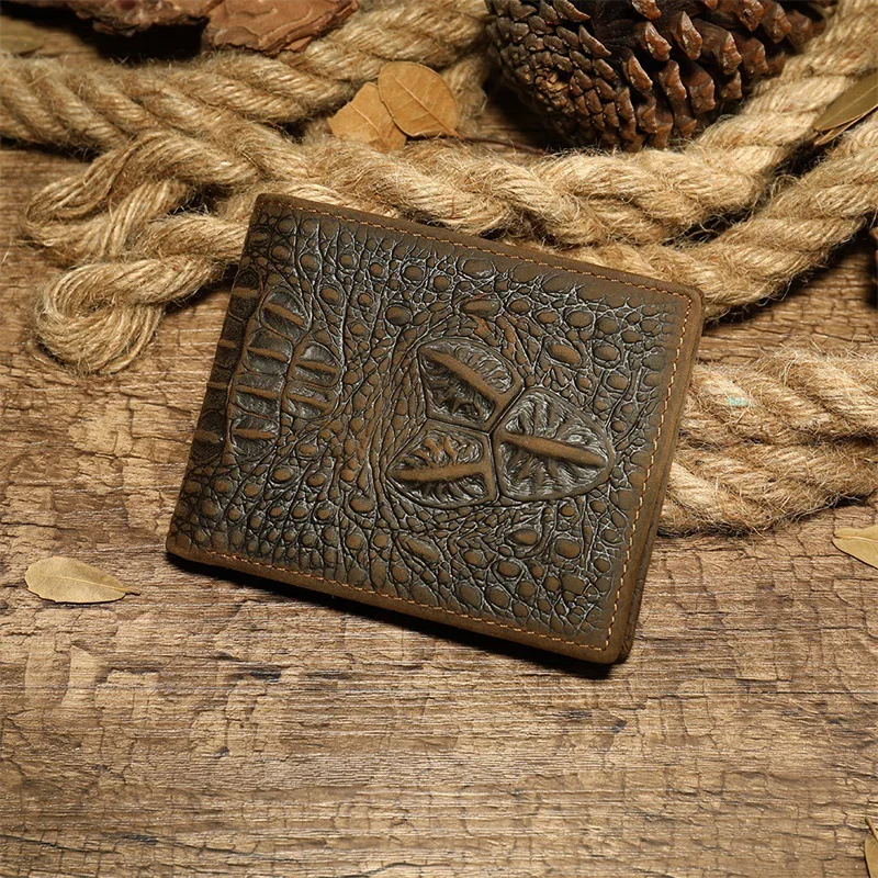 Men's New Genuine Leather Crocodile Embossed Short Wallet Luxury Trendy Fashion Vintage Clutch Bag Versatile Coin Purse Handbag