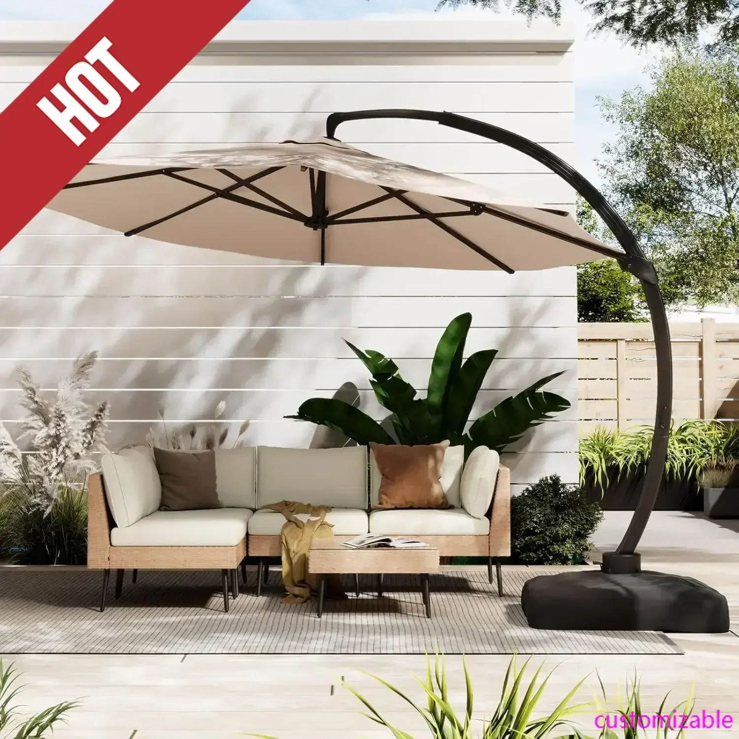 

2025 Hot 11FT Cantilever Patio Umbrella With Base Included, Round Large Aluminum Outdoor Cantilever, Heavy Duty Offset Umbrella