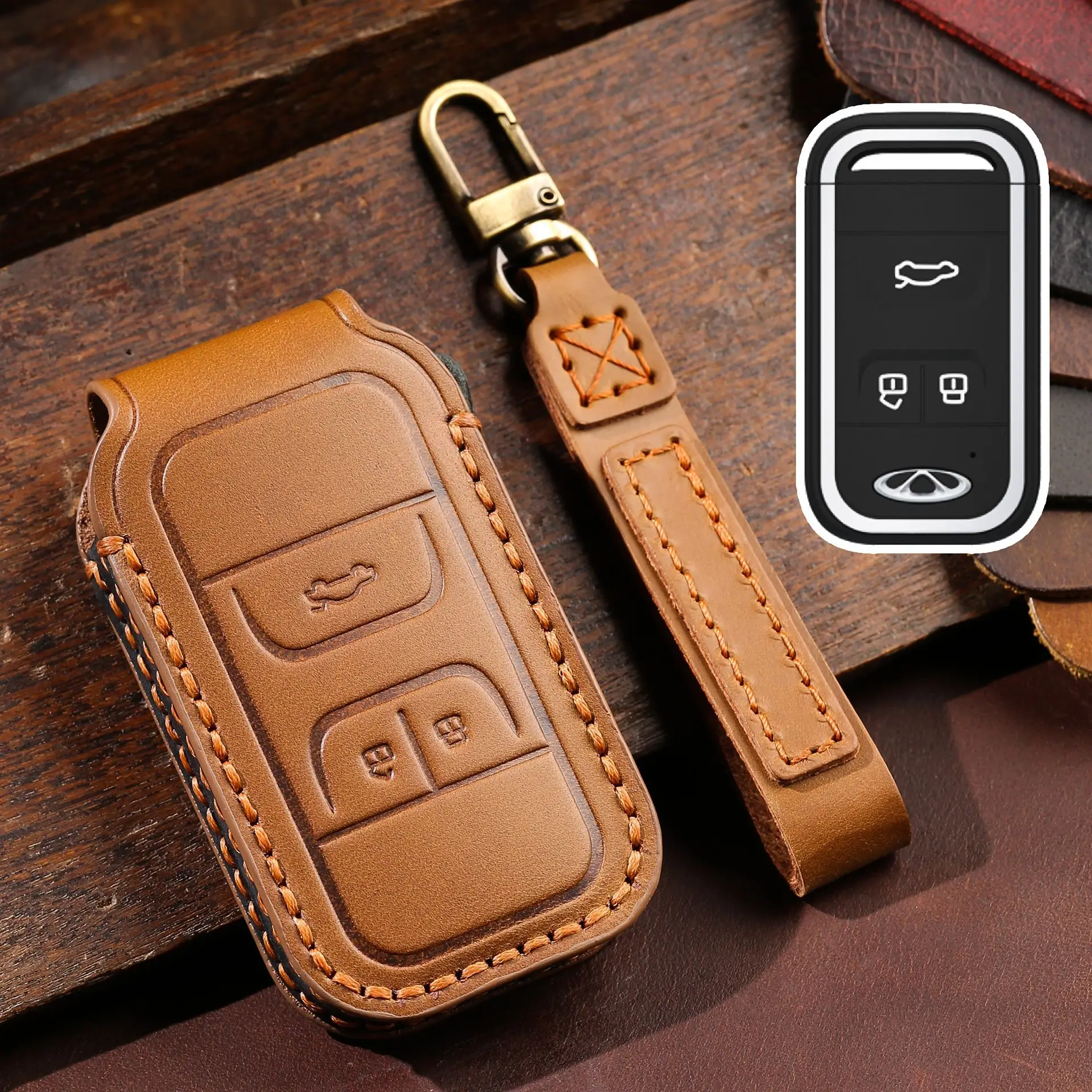Soft Leather Car Key Case Cover Protect For Chery Tiggo 3 5X 4 8 Glx 7 2019 2020 Arrizo For Cheri Tiggo 8 Car Key Holder Shell