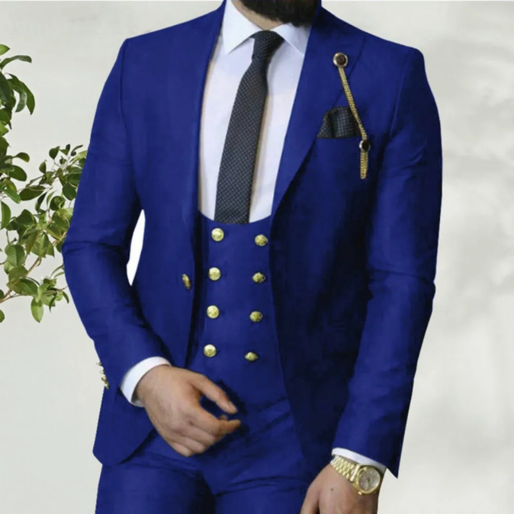 2023 Traje De Hombre Elegante Italian Business Slim Fit Royal Blue Men's Suits Groom Prom Tuxedos Groomsmen Blazer for Wedding