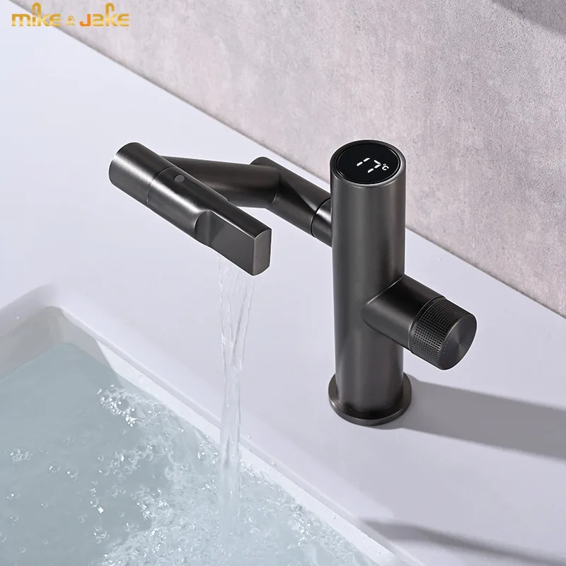 Multifunctional cat washbasin faucet copper digital display gray faucet wash basin bathroom countertop basin wash basin faucet